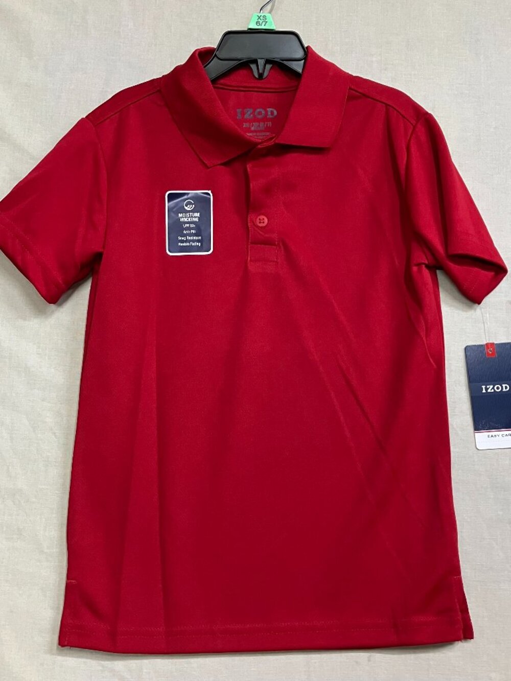 NWT IZOD Boys Polo Shirt XS 6/7 Red Moisture Wicking UPF 50 Easy Care